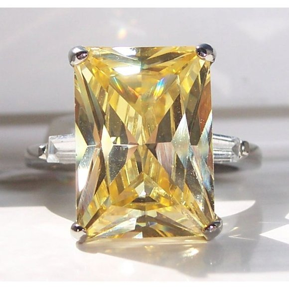 Jewelry - STAINLESS STEEL Canary Yellow Radiant Cut Cubic Zirconia Ring